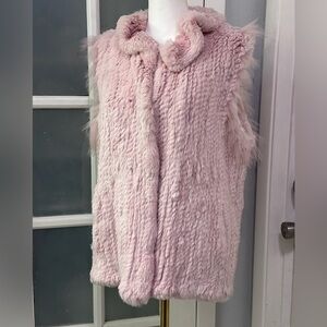 Dusty Rose Pink Genuine Rabbit Fur Knit Vest Women’s Size Large